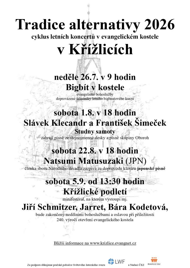 Tradice alternativy 2026 cyklus letních koncertů v evangelickém kostele  v Křížlicích